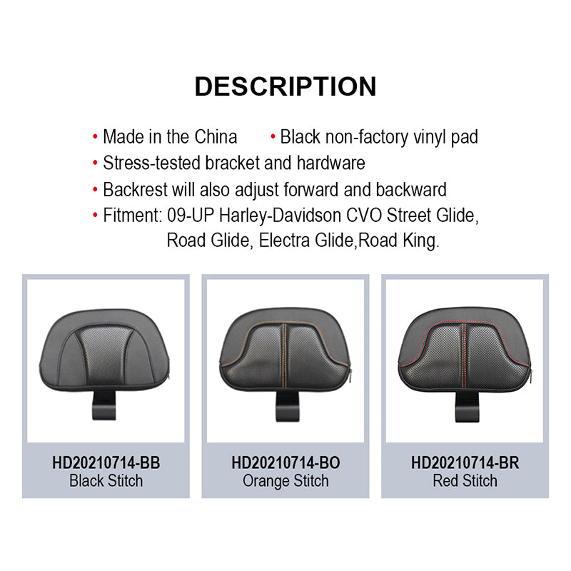Adjustable Leather Plastic PU Seats for Driver Rider New Condition Backrest Fit for Touring Road King Ultra Glide Limited CVO
