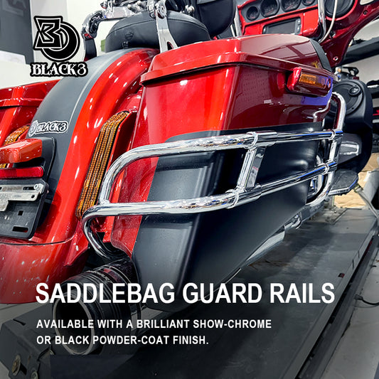 SADDLEBAG GUARD RAILS Available for Harleyy Touring Model With OE Saddlebag Guard Rails Surround the Lower Portion of the Bag